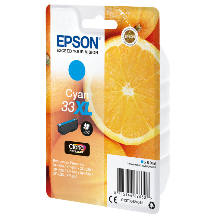 Epson Oranges Encre cyan Claria Premium 33XL