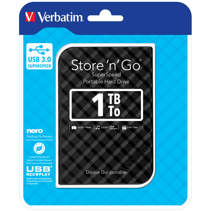 Verbatim Disque dur portable USB Store 'n' Go 3.0, 1 To, noir