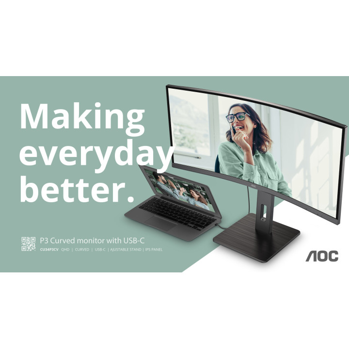 AOC CU34P3CV écran plat de PC 86,4 cm (34") 3440 x 1440 pixels UltraWide Quad HD LED Noir