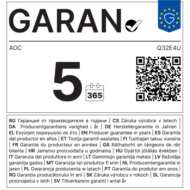 AOC E4 Q32E4U écran plat de PC 80 cm (31.5") 2560 x 1440 pixels Quad HD LED Noir