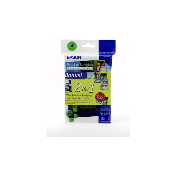 Epson Papier photo Premium semi-glacé, 100 x 150 mm, 251g/m², 100 Feuilles