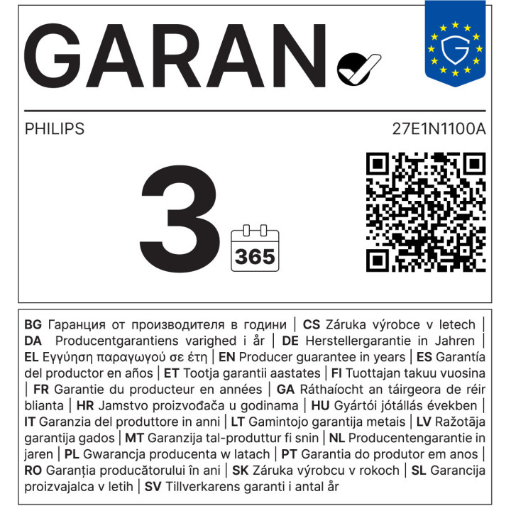 Philips 1000 series 27E1N1100A/00 écran plat de PC 68,6 cm (27") 1920 x 1080 pixels Full HD LCD Noir