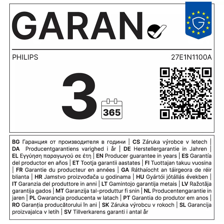 Philips 1000 series 27E1N1100A/00 écran plat de PC 68,6 cm (27") 1920 x 1080 pixels Full HD LCD Noir