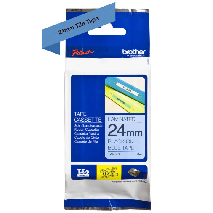 Brother TZe-551 - Cassette à ruban pour étiqueteuse originale – Noir sur bleu, 24 mm de large