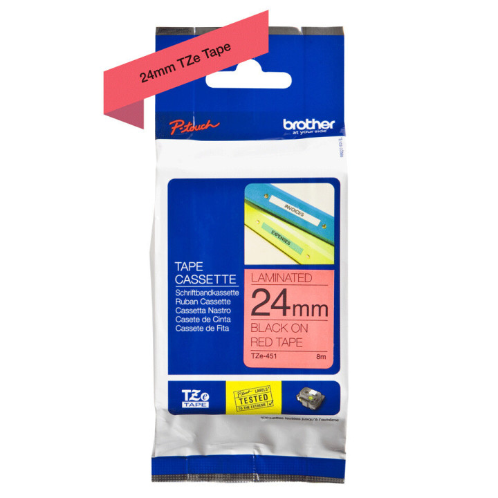 Brother TZe-451 - Cassette à ruban pour étiqueteuse originale – Noir sur rouge, 24 mm de large