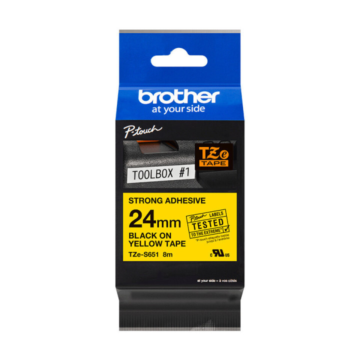 Brother TZe-S651 - Cassette à ruban pour étiqueteuse originale – Noir sur jaune, 24 mm de large