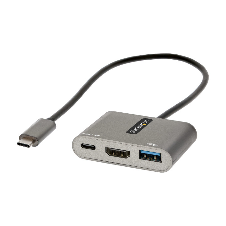 StarTech.com Adaptateur multiport USB C, USB-C vers vidéo HDMI 4K, 100W PD Pass-Through, Hub USB 3.0 5Gbps (1xType-C/1xA), Min