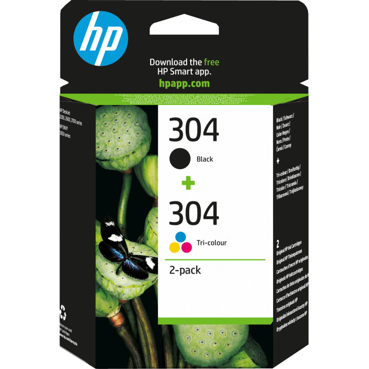 HP Pack de 2 cartouches authentiques d'encre noire/trois couleurs 304