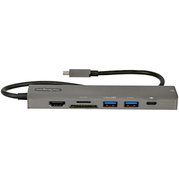 StarTech.com Adaptateur Multiport USB-C - USB Type C vers HDMI 2.0 4K 60Hz, Alimentation 100W Passthrough, SD/MicroSD, Hub 2 Po