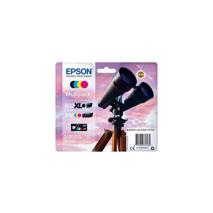 Epson 502 XL cartouche d'encre 4 pièce(s) Original Rendement élevé (XL) Noir, Bleu, Magenta, Jaune