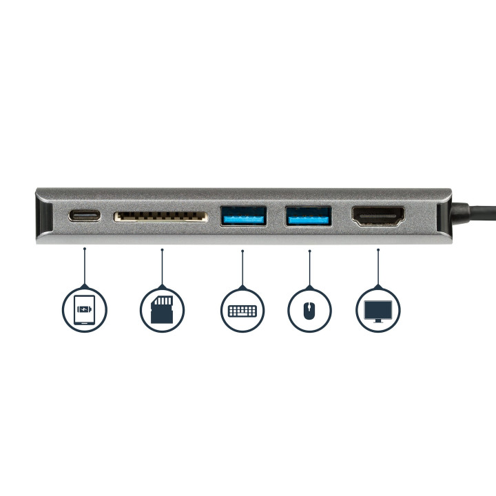 StarTech.com Adaptateur Multiport USB C, Station d'Accueil USB-C Portable vers HDMI 4K, Hub USB 3.0 2 pts, SD/SDHC, GbE, 60W PD