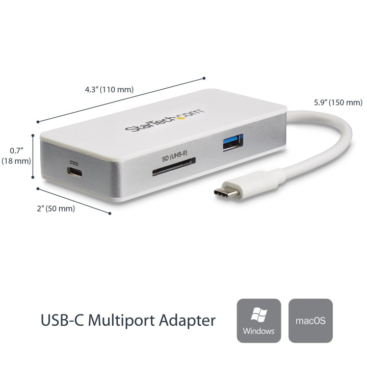 StarTech.com Adaptateur multiport USB-C avec lecteur de carte SD (UHS-II), Power Delivery 100 W et ports HDMI 4K, GbE et USB 3.