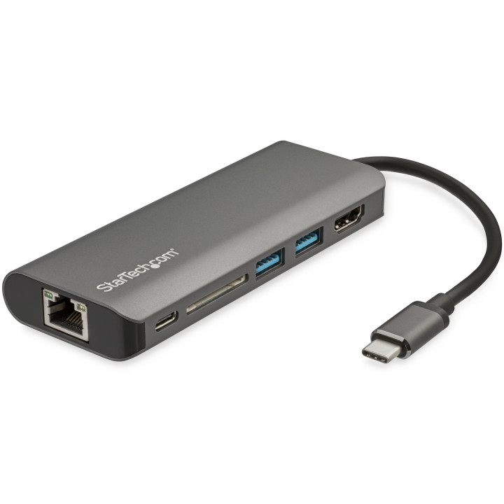 StarTech.com Adaptateur Multiport USB-C - Mini Dock USB-C avec HDMI 4K, 3x USB 3.0 Hub, SD/SDHC, GbE, 60W PD 3.0 Pass-Through -