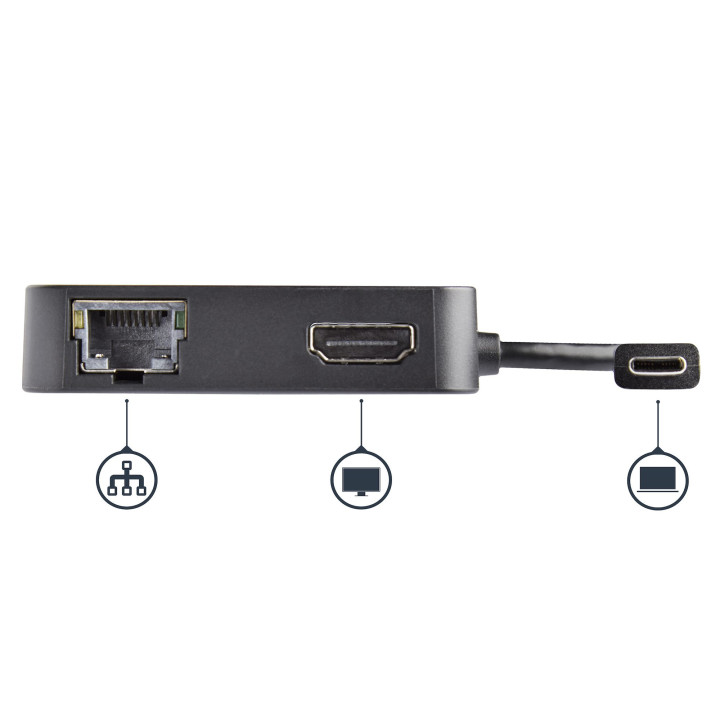 StarTech.com Adaptateur Multiport USB C - Mini Station d'Accueil USB-C Vidéo HDMI 4K - Gigabit Ethernet, Hub USB 3.0 (1x USB-A