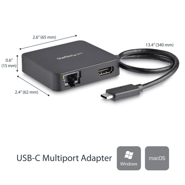 StarTech.com Adaptateur Multiport USB C - Mini Station d'Accueil USB-C Vidéo HDMI 4K - Gigabit Ethernet, Hub USB 3.0 (1x USB-A