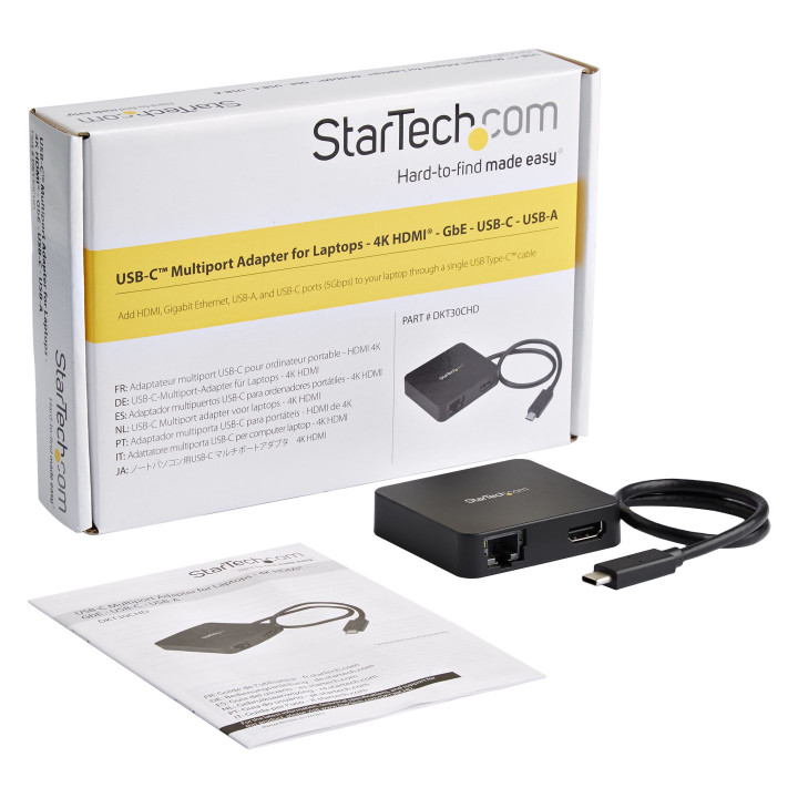 StarTech.com Adaptateur Multiport USB C - Mini Station d'Accueil USB-C Vidéo HDMI 4K - Gigabit Ethernet, Hub USB 3.0 (1x USB-A