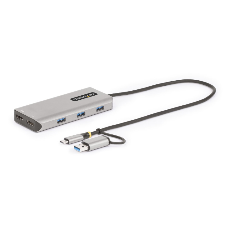 StarTech.com Adaptateur Multiport USB-C avec Dongle USB-C vers USB-A, Double HDMI (4K30Hz/1080p60Hz), 3x USB-A 5Gbps, Mini Stat