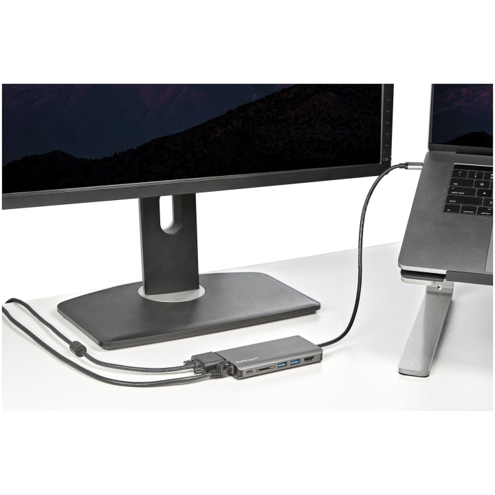 StarTech.com Adaptateur Multiport USB-C - Mini Dock USB-C avec 4K HDMI ou 1080p VGA - Hub 3x USB 3.0, SD, GbE, Audio, 100W PD P