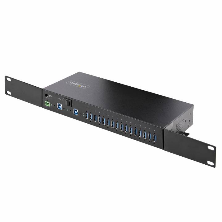 StarTech.com Hub Industriel à 16 Ports USB 5Gbps avec Adaptateur d'Alimentation, Boîtier Métallique, Montable, Protection ES