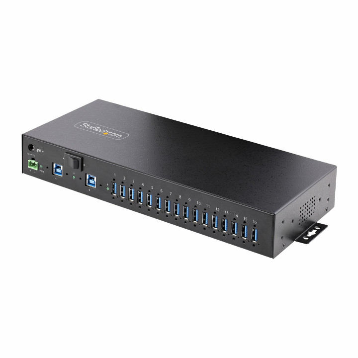 StarTech.com Hub Industriel à 16 Ports USB 5Gbps avec Adaptateur d'Alimentation, Boîtier Métallique, Montable, Protection ES