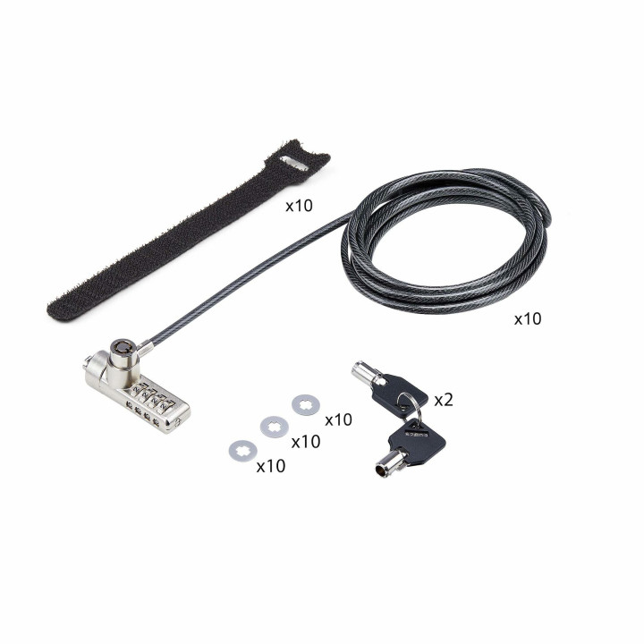 StarTech.com Lot de 10 Antivols à Double Accès pour Ordinateur Portable, Câble de Sécurité de 2m à Clé et à Combinaison