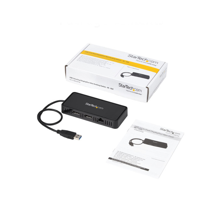 StarTech.com Mini Dock USB 3.0 - Station d'Acceuil USB-A Double Écran avec Vidéo DisplayPort 4K 60Hz & Gigabit Ethernet - Câ