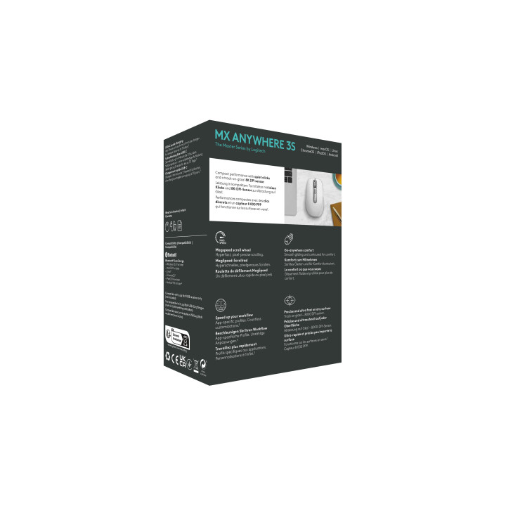 Logitech MX Anywhere 3S souris Bureau Droitier RF sans fil + Bluetooth Laser 8000 DPI