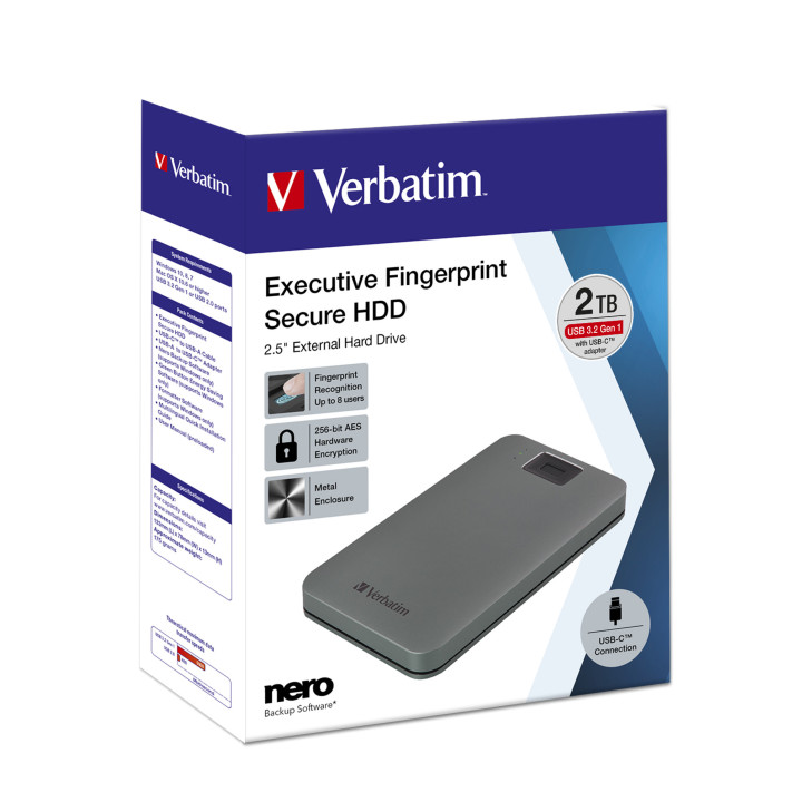 Verbatim 53653 disque dur externe 2 To 5400 tr/min 2.5" USB Type-C 3.2 Gen 1 (3.1 Gen 1) Gris