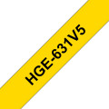 Brother HGe-631V5 - Cassette à ruban pour étiqueteuse originale – Noir sur jaune, 12 mm de large