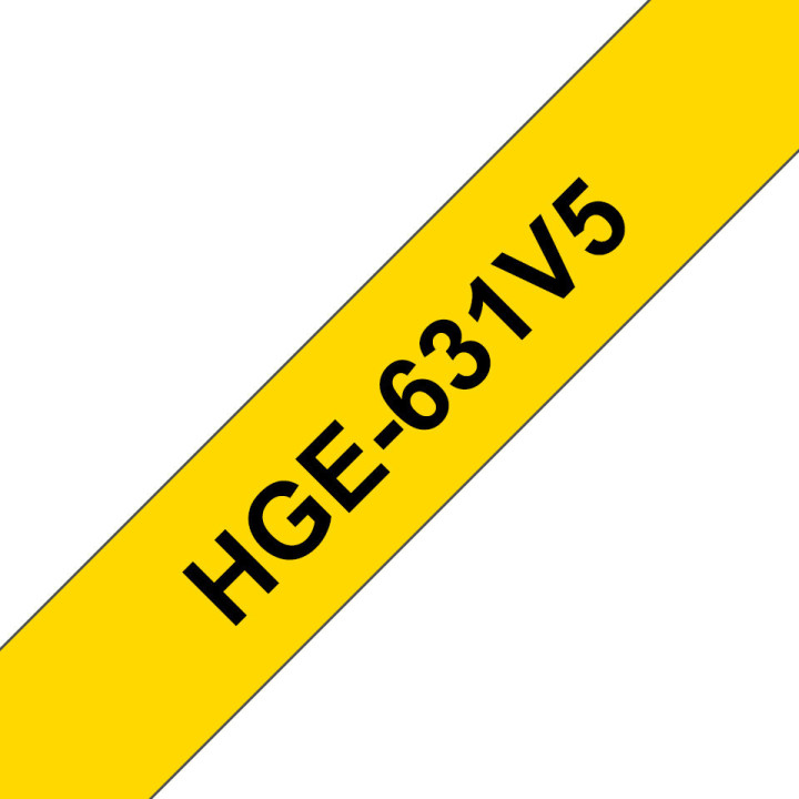 Brother HGe-631V5 - Cassette à ruban pour étiqueteuse originale – Noir sur jaune, 12 mm de large