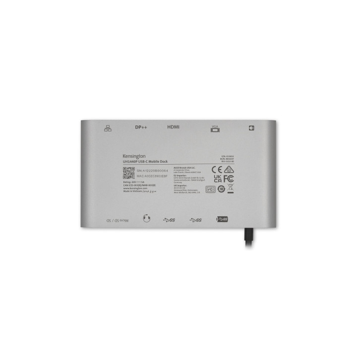 Kensington UH1440P Station d’accueil mobile USB-C 5 Gbits/s sans pilote avec double sortie vidéo – DP/HDMI/VGA