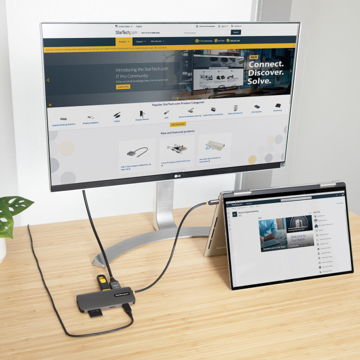 StarTech.com Adaptateur Multiport USB C - Vidéo HDMI 4K 60Hz - Hub USB-A 5 Gbps à 3 Ports, 100W PD Pass-Through, GbE, SD/Micr