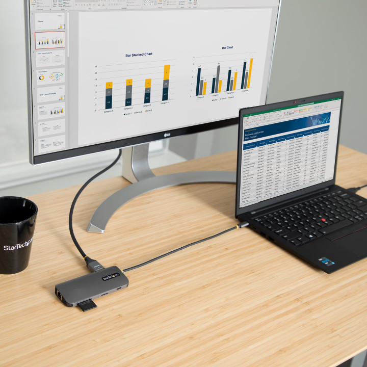 StarTech.com Adaptateur Multiport USB C - Vidéo HDMI 4K 60Hz - Hub USB-A 5 Gbps à 3 Ports, 100W PD Pass-Through, GbE, SD/Micr