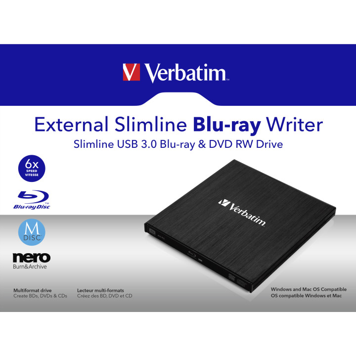 Verbatim External Slimline lecteur de disques optiques Blu-Ray RW Noir