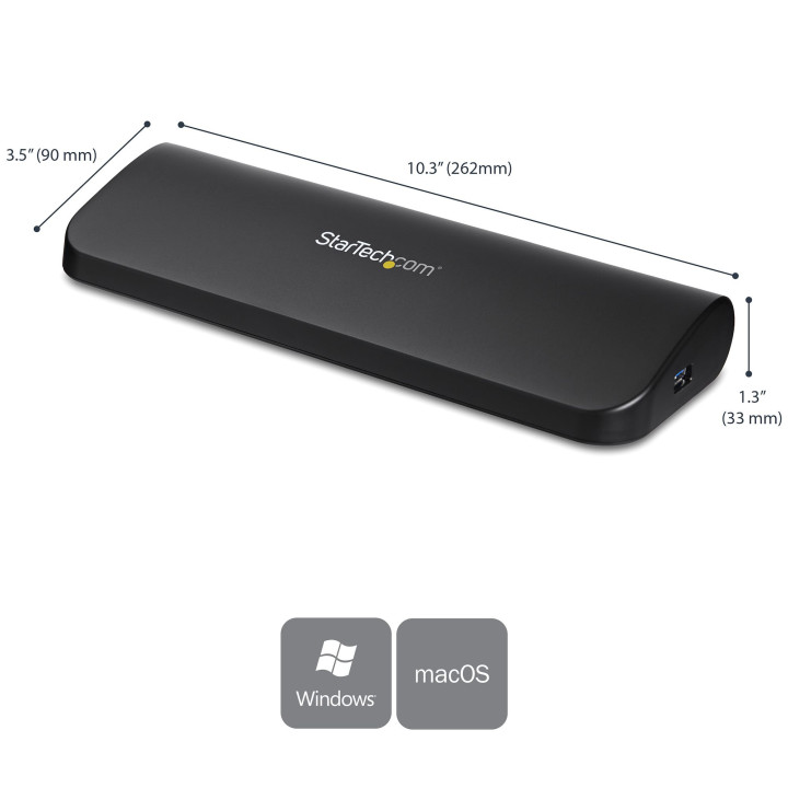 StarTech.com Station d'Accueil pour Ordinateur Portable USB 3.0 à Double Écran avec HDMI/DVI/VGA, Hub USB-A 3x, GbE, Audio, D