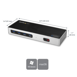 StarTech.com Station d'Accueil Double Écran 4K60Hz DisplayPort et HDMI - Dock USB-C et USB-A - Dock USB 3.0 pour PC Portables 