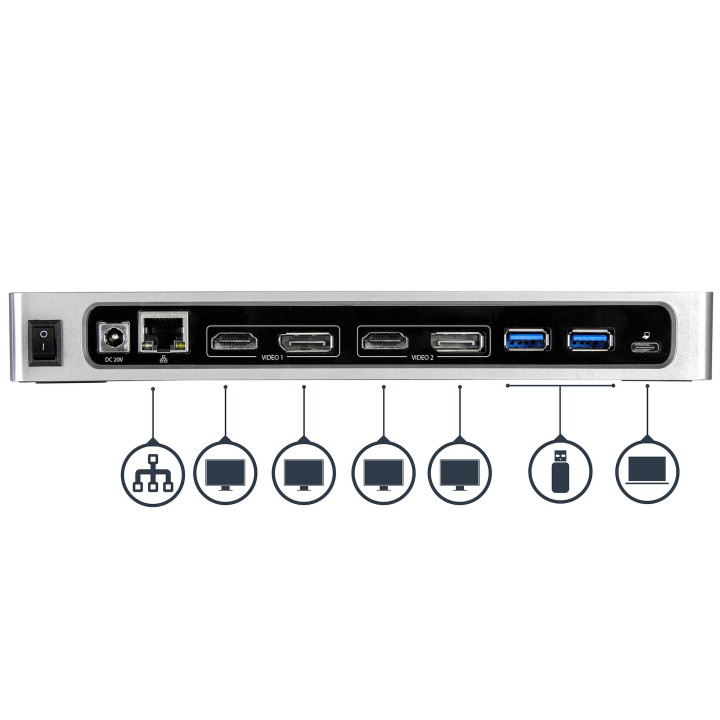 StarTech.com Station d'Accueil Double Écran 4K60Hz DisplayPort et HDMI - Dock USB-C et USB-A - Dock USB 3.0 pour PC Portables 