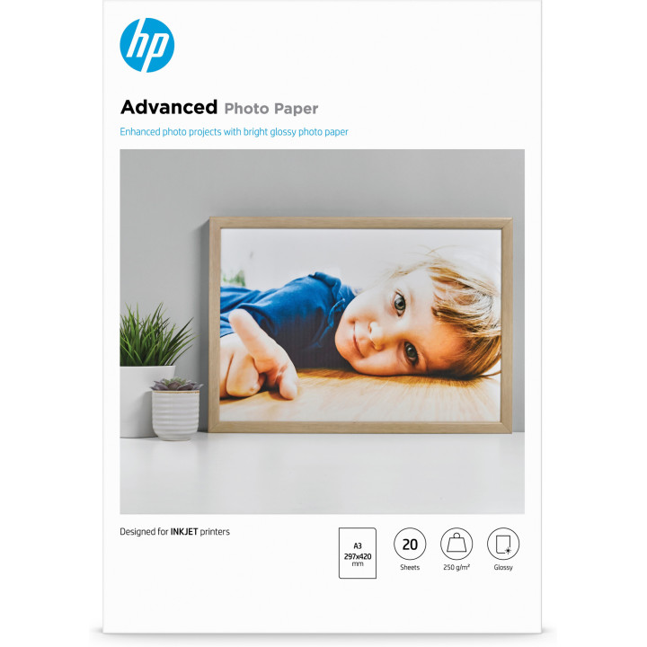 HP Papier photo Advanced, brillant, 250 g/m2, A3 (297 x 420 mm), 20 feuilles