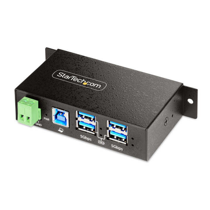 StarTech.com Hub USB 3.0 4 Ports avec 4x USB-A, Boîtier Industriel en Métal, Hub USB 4 ports avec Protection ESD, Montage Mur