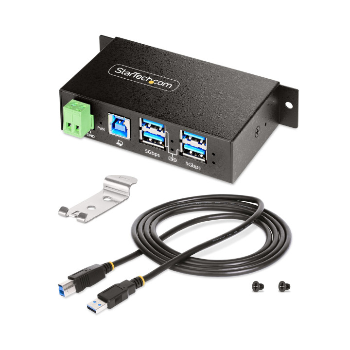 StarTech.com Hub USB 3.0 4 Ports avec 4x USB-A, Boîtier Industriel en Métal, Hub USB 4 ports avec Protection ESD, Montage Mur