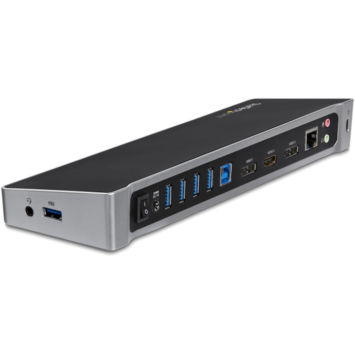 StarTech.com Station d'Accueil USB 3.0 à 3 Écrans avec 2x 4K DisplayPort et HDMI - Hub USB-A à 5 Ports (1x Fast-Charge), Aud