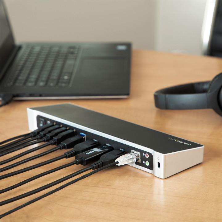 StarTech.com Station d'Accueil USB 3.0 à 3 Écrans avec 2x 4K DisplayPort et HDMI - Hub USB-A à 5 Ports (1x Fast-Charge), Aud