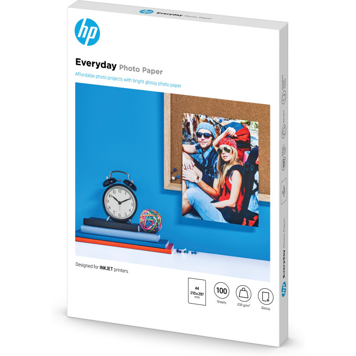 HP Papier photo Everyday, brillant, 200 g/m2, A4 (210 x 297 mm), 100 feuilles