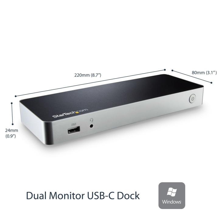 StarTech.com Station d'Accueil USB C Double Écran avec PD 60W pour PC Portables Windows - Dock USB C vers HDMI / DVI - Dock US