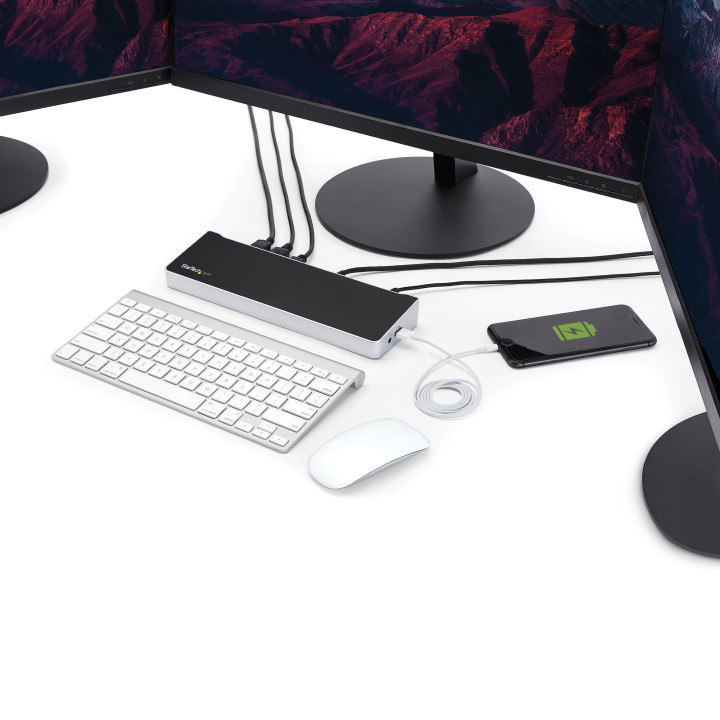 StarTech.com Station d'Accueil USB-C 4K, Station d'Accueil pour Triple Moniteur UHD 4K, Mac et Windows, USB C vers HDMI et Disp