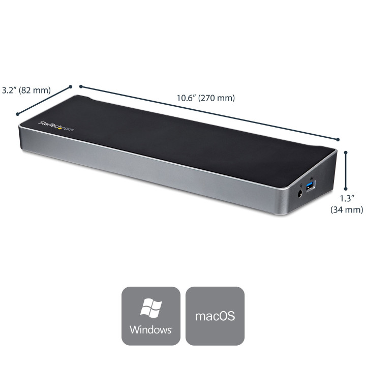 StarTech.com Station d'Accueil USB-C 4K, Station d'Accueil pour Triple Moniteur UHD 4K, Mac et Windows, USB C vers HDMI et Disp