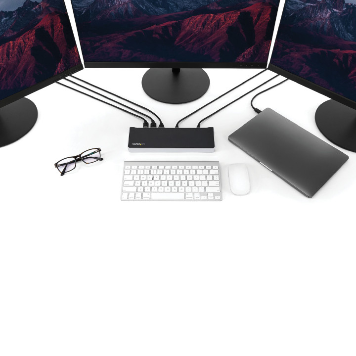 StarTech.com Station d'Accueil USB-C 4K, Station d'Accueil pour Triple Moniteur UHD 4K, Mac et Windows, USB C vers HDMI et Disp