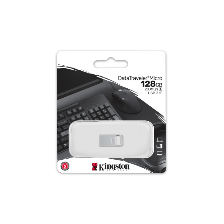 Kingston Technology DataTraveler 128 Go Micro 200 Mo/s Metal USB 3.2 Gen 1