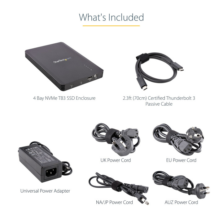 StarTech.com Boîtier SSD M.2 NVMe Thunderbolt 3 à 4 Baies - Boîtier Disque Dur Externe 1 DisplayPort vidéo et 2 Ports TB3 D