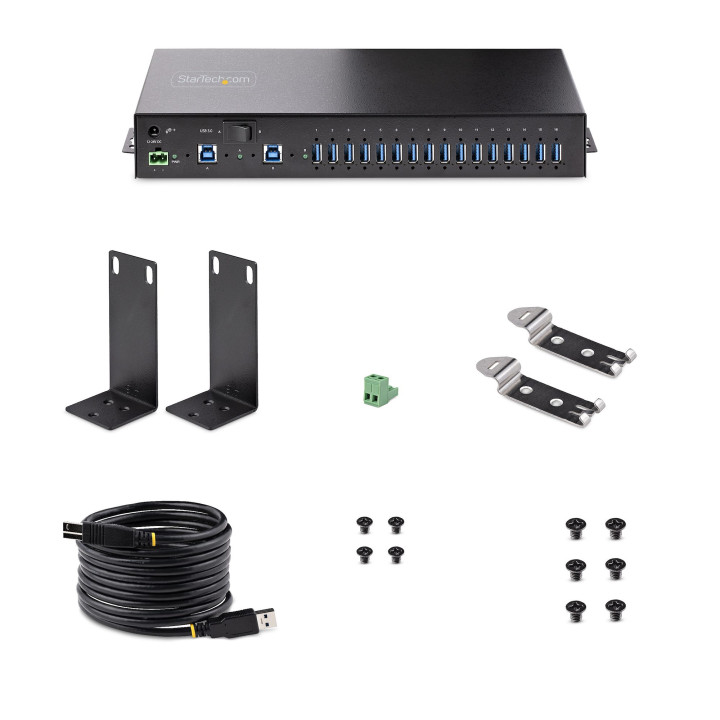 StarTech.com Hub USB 3.0 5Gbps Industriel à 16 Ports - Montage DIN/Surface/Rack - Protection ESD - Commutateur USB 3.0 Aliment